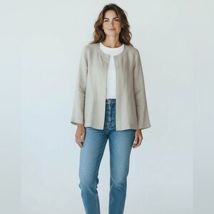 Eileen Fisher Lightweight Linen Jacket Beige Size Small Petite Tan Blazer PS
